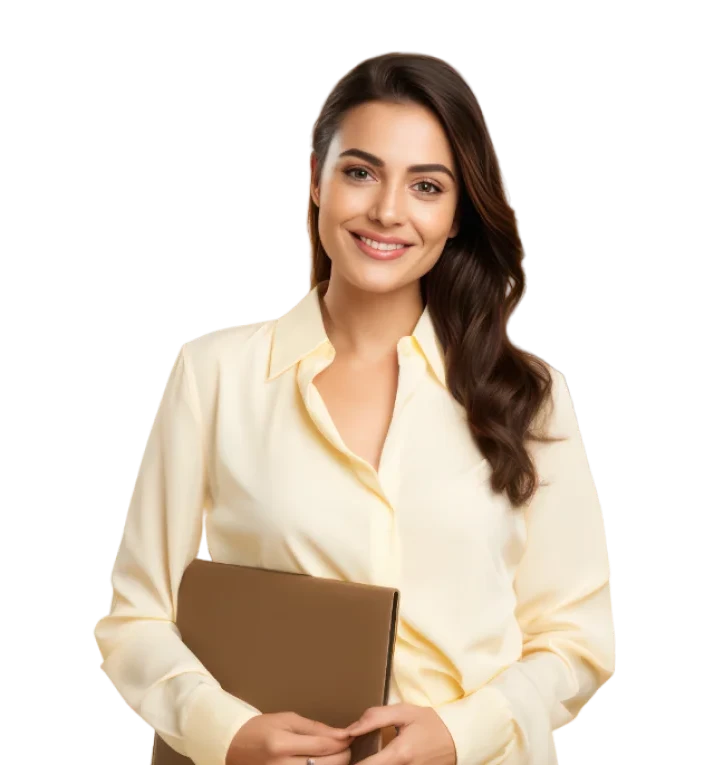 confident-businesswoman-holding-note-stand